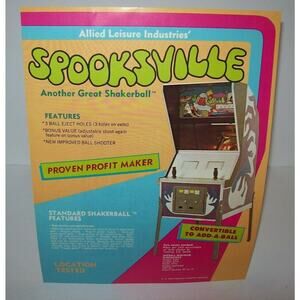 Spooksville Pinball FLYER Original Spooky Horror Artwork Sheet 1973 Allied